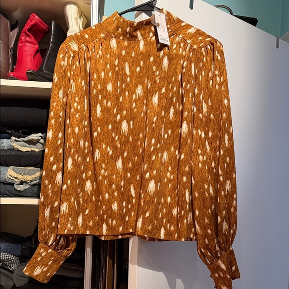 cara santa Tops - Cara Santa Brown vintage Patterned Women's Top S
